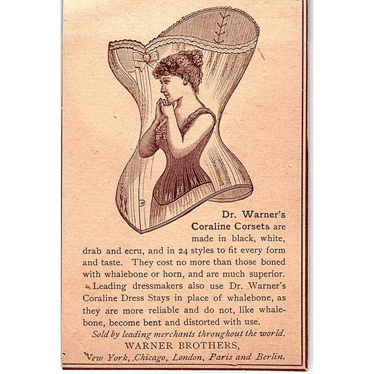 Dr Warner's Coraline Corsets Lingerie Warner Brothers 1892 Ad AG2-M10
