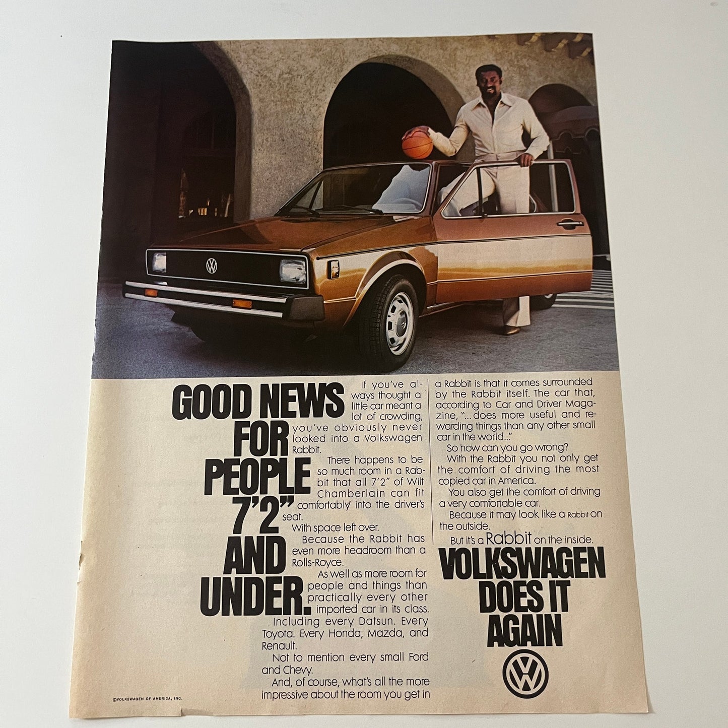 Wilt Chamberlain Volkswagen Rabbit 1979 Ad AG8-5