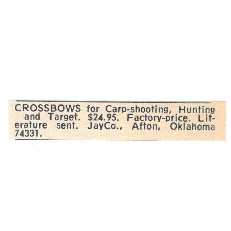 JayCo Crossbows for Carp-Shooting Afton Oklahoma 1977 Ad AF6-S7