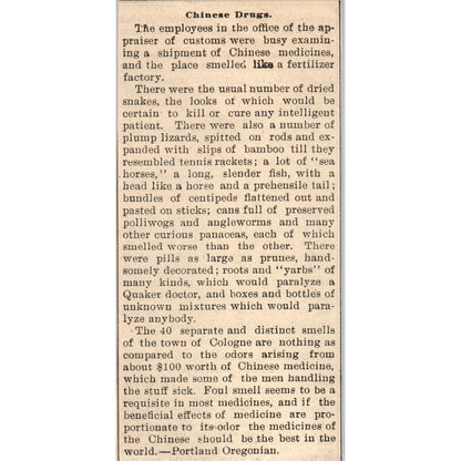 Chinese Drugs Portland Oregonian Milwaukee 1898 Newspaper Clip AF7-E12