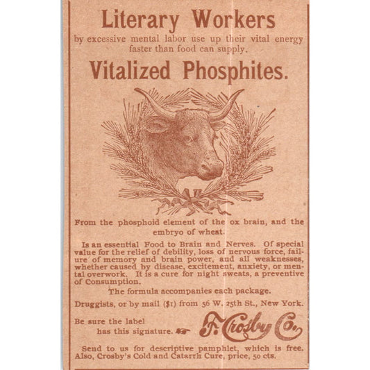 F. Crosby Co Vitalized Phosphites Consumption c1890 Victorian Ad AE8-CH7
