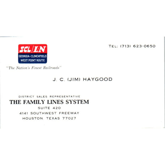 J.C. Jim Haygood Georgia-Clinchfield West Point Route Vtg Business Card SD4-B4