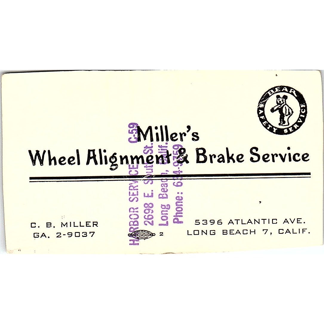C.B. Miller Wheel Alignment & Brake Service Long Beach CA Business Card SE3-B13