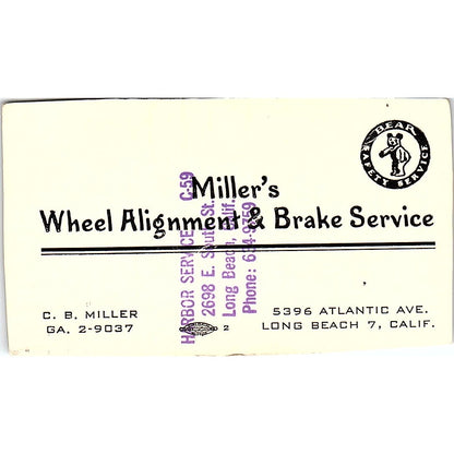C.B. Miller Wheel Alignment & Brake Service Long Beach CA Business Card SE3-B13