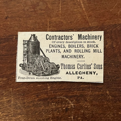 Thomas Carlins Sons Contractors Machinery Allegheny PA Original Ad AD8-P29