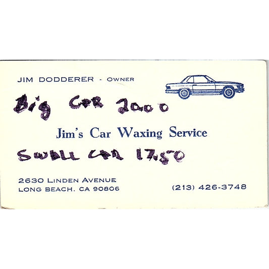 Jim's Car Waxing Service Jim Dodderer Long Beach Vintage Business Card SE3-B13