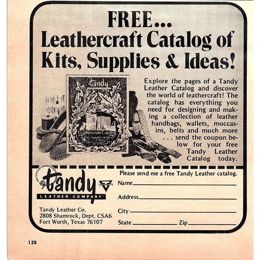 Tandy Leather Co Catalog Promo Fort Worth TX 1977 Ad AF6-5