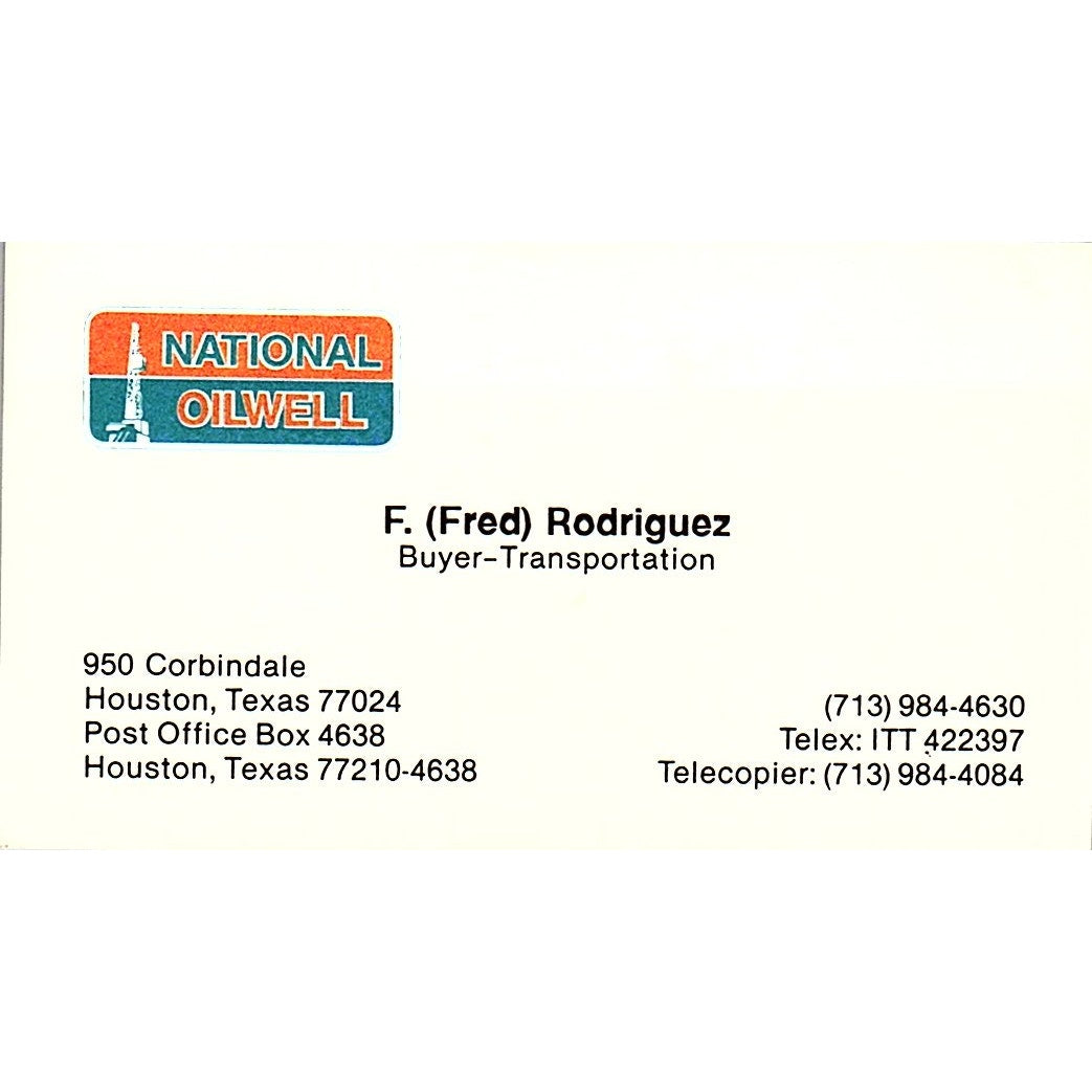 F. Fred Rodriguez National Oilwell Houston Vintage Business Card SC9-B3