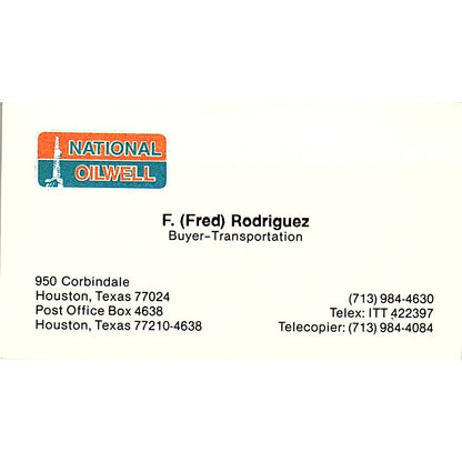 F. Fred Rodriguez National Oilwell Houston Vintage Business Card SC9-B3