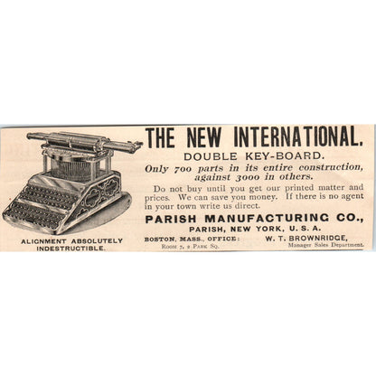 International Double Key-Board Typewriter Parish Mfg Co 1892 Magazine Ad AK6-H1