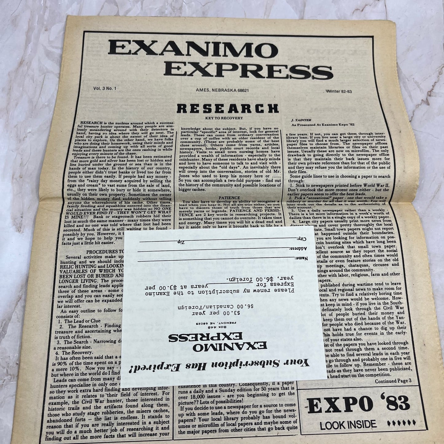 1983 Winter - Exanimo Express Treasure Hunting Newsletter - Ames NE M11