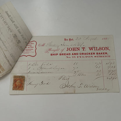 John T. Wilson Bread New York 1865 Civil War Era Billhead & Erie Ry Waybill C15