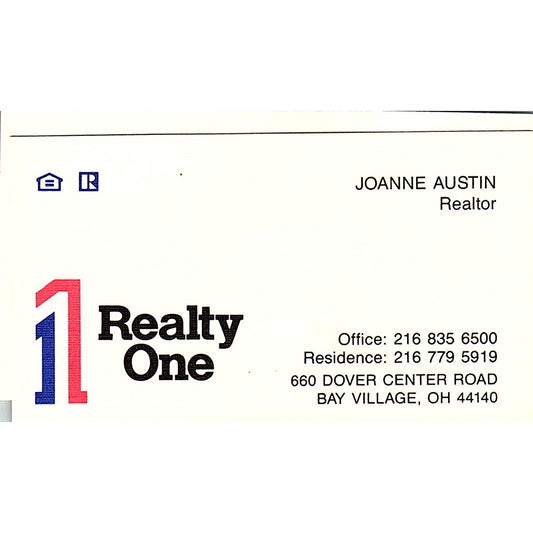 Joanne Austin Realtor Realty One Bay Village Ohio Vintage Business Card SD9-B13