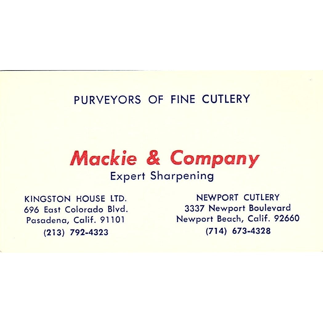 Mackie & Company Expert Sharpening Newport Beach Vintage Business Card SD9-B10