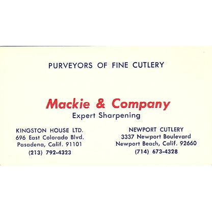 Mackie & Company Expert Sharpening Newport Beach Vintage Business Card SD9-B10