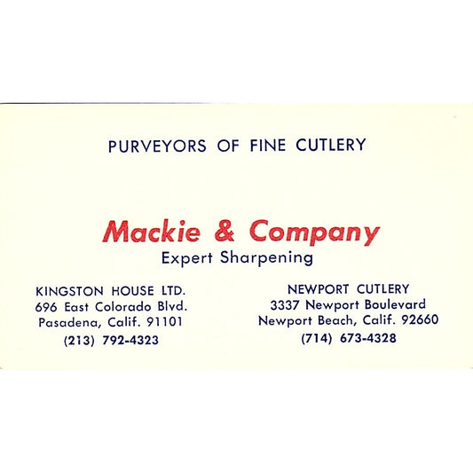 Mackie & Company Expert Sharpening Newport Beach Vintage Business Card SD9-B10