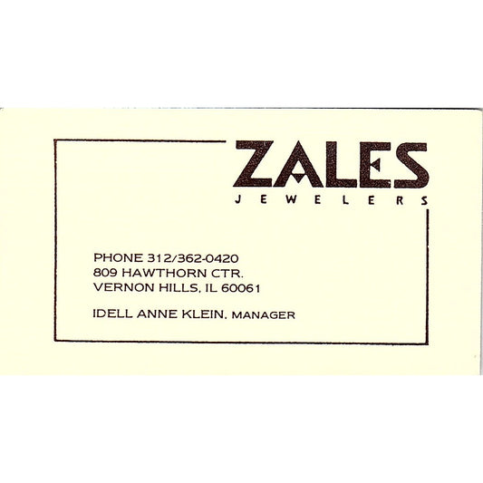 Zales Jewelers Idell Anne Klein Vernon Hills  Vintage Business Card SF3-B9
