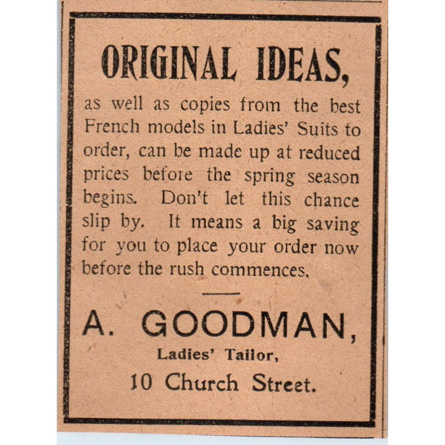 A. Goodman Ladies' Tailor Church Street Hartford 1901 Newspaper Ad AD8-HS3