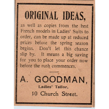 A. Goodman Ladies' Tailor Church Street Hartford 1901 Newspaper Ad AD8-HS3