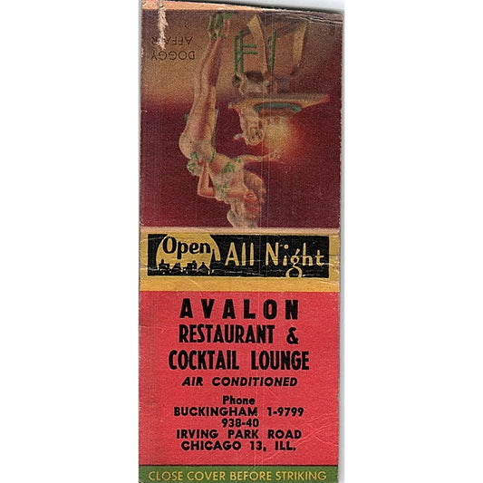 Avalon Restaurant Irving Park Road Chicago Pinup Vintage Matchbook Cover SF3-Y9