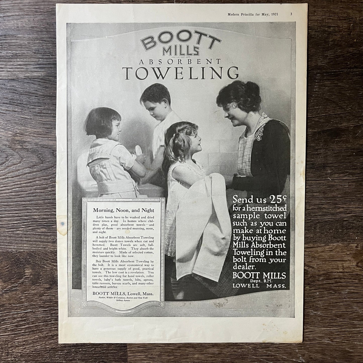 Boott Mills Absorbent Towelling Lowell MA Vintage Magazine Ad 10x13 V7