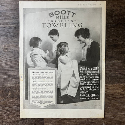 Boott Mills Absorbent Towelling Lowell MA Vintage Magazine Ad 10x13 V7