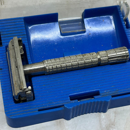 Vintage Gillette Double Edge Safety Razor with Blue Case TI9