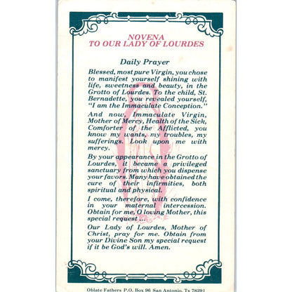 Novena Our Lady of Lourdes Daily Prayer Oblate Fathers San Antonio Card TH2-PC1