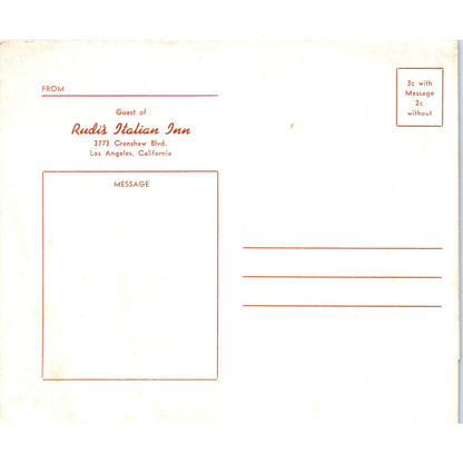 1950s Rudi's Italian Inn Restaurant Menu Los Angeles CA Crenshaw Blvd AE8