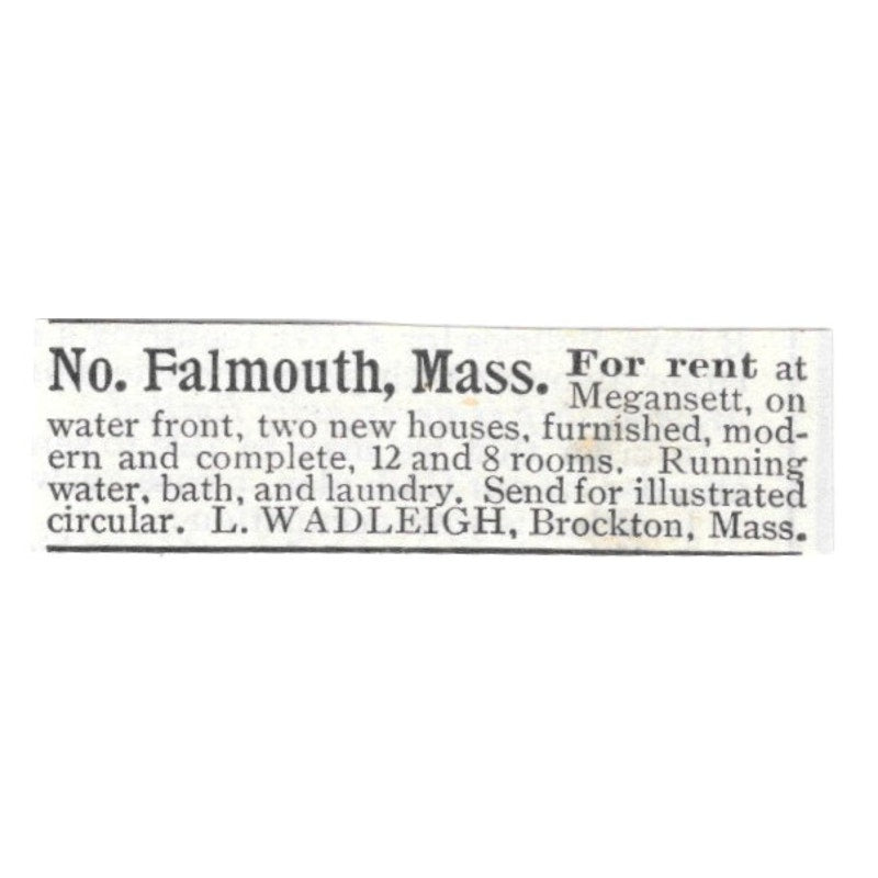 North Falmouth MA Rental L. Wadleigh Brockton 1903 Magazine Ad AF7-SS3