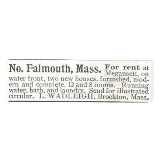 North Falmouth MA Rental L. Wadleigh Brockton 1903 Magazine Ad AF7-SS3