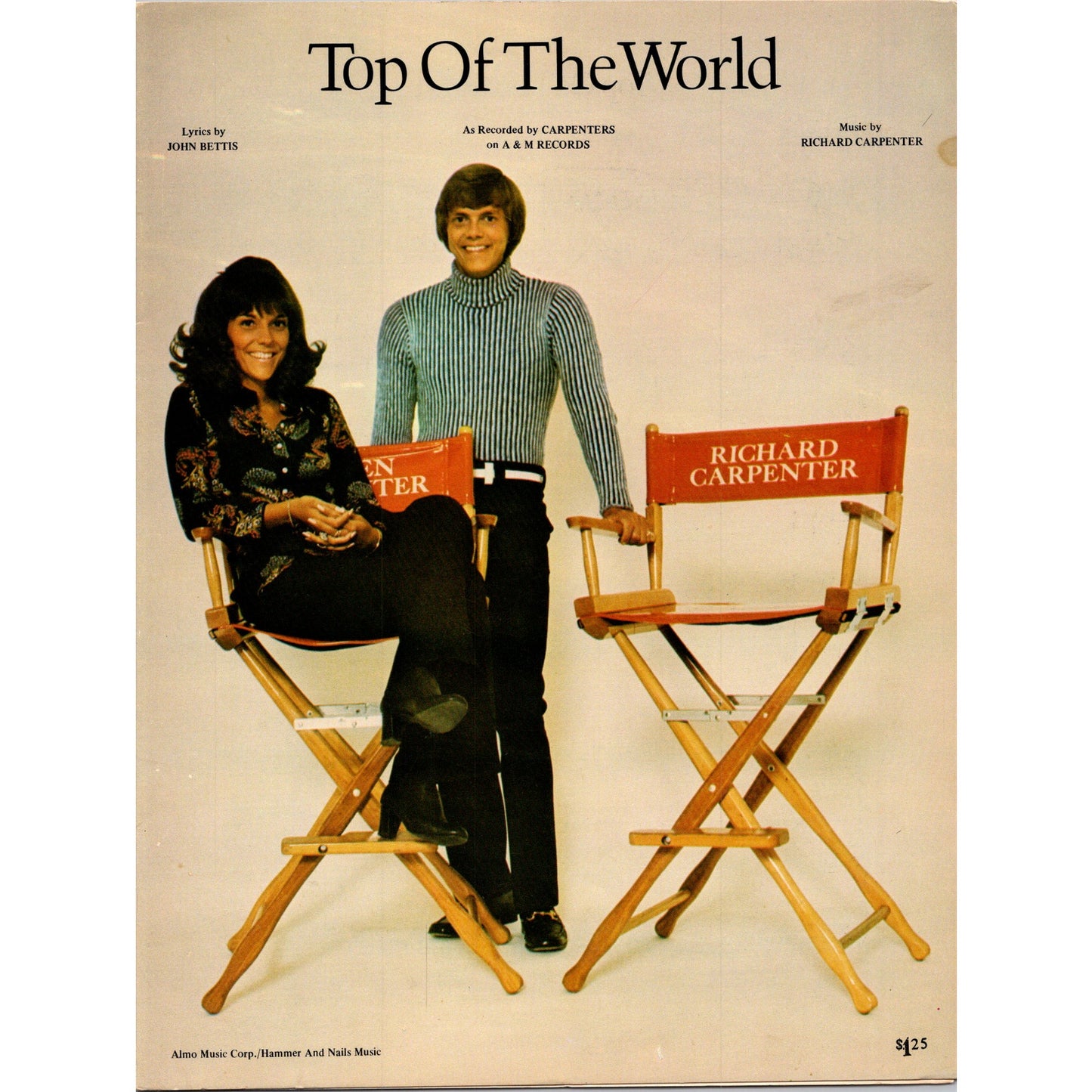 Top of the World Carpenters John Betts Richard Carpenter 1972 Sheet Music C12
