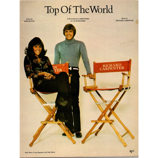 Top of the World Carpenters John Betts Richard Carpenter 1972 Sheet Music C12