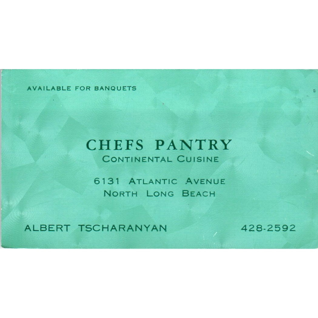 Chefs Pantry Albert Tscharanyan North Long Beach CA Vintage Business Card SD8-B8