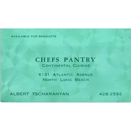 Chefs Pantry Albert Tscharanyan North Long Beach CA Vintage Business Card SD8-B8