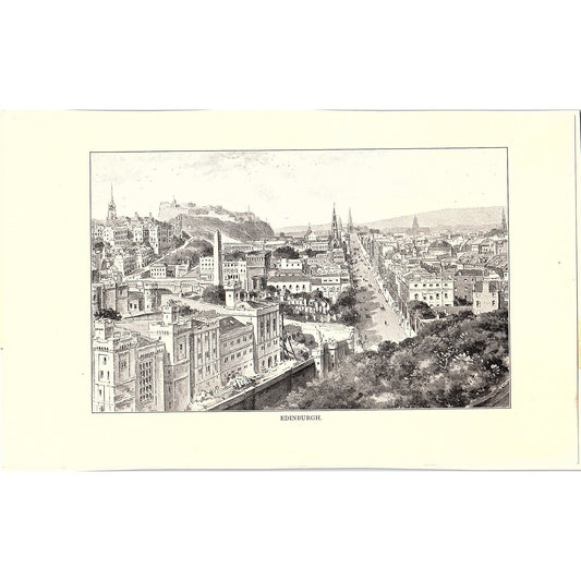 1920s Aerial View of Edinburgh Scotland Vintage Art Print 5x7" V17