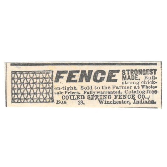 Coiled Spring Fence Co Winchester Indiana 1905 Magazine Ad AF1-NES2