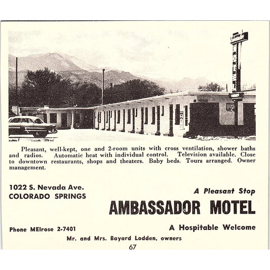 Ambassador Motel Bayard Lodden Colorado Springs CO 1958 Ad AG1-H4