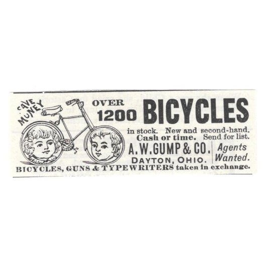 A.W. Gump & Co Bicycles Dayton Ohio c1890 Victorian Ad AE8-CH11