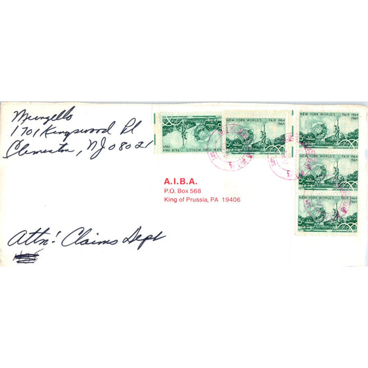 1964 AIBA King of Prussia NY Worlds Fair Stamped Postal Cover Envelope TH9-L2