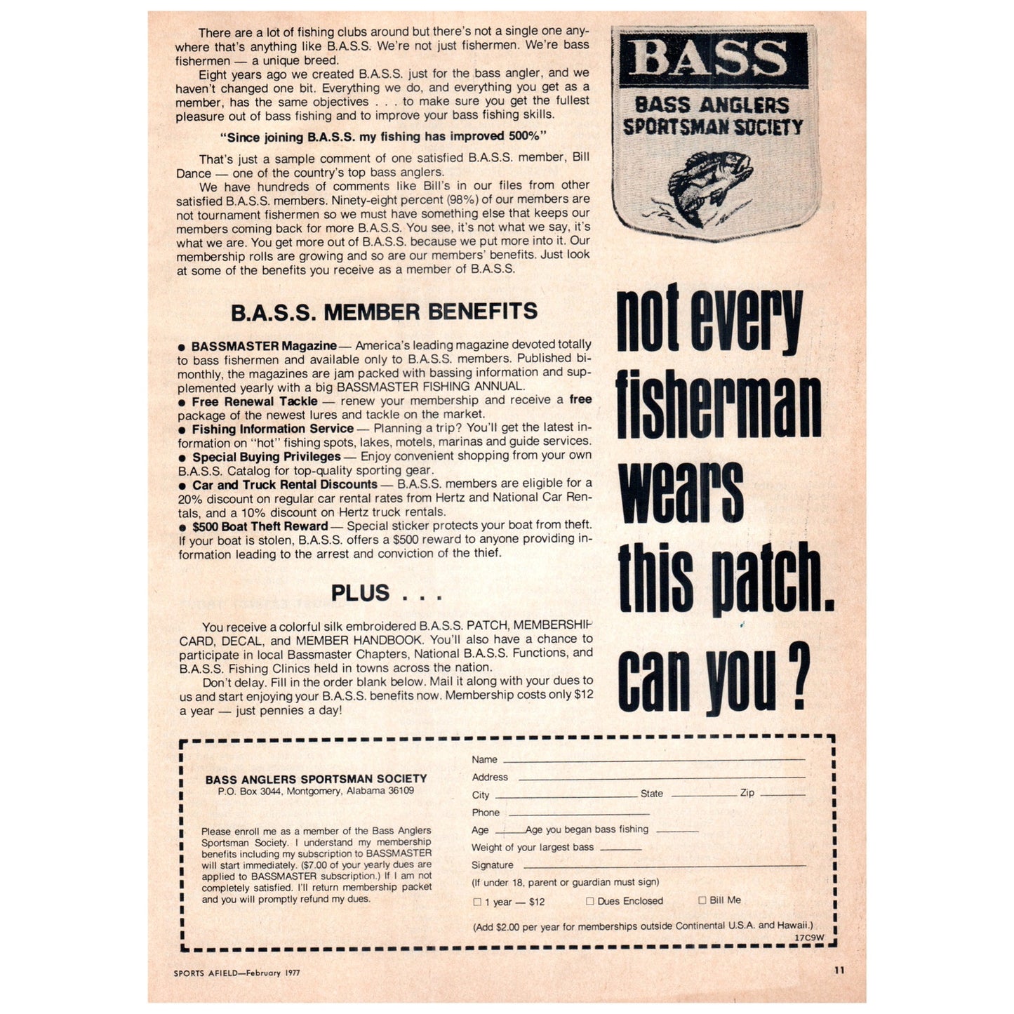 Bass Anglers Sportsman Society Montgomery AL 1977 Ad D25