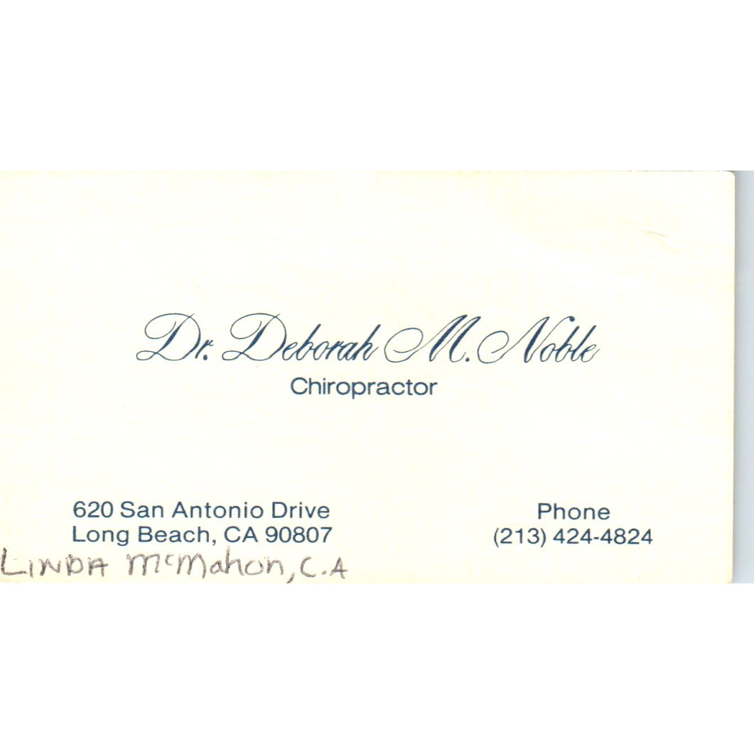 Dr. Deborah M. Noble Chiropractor Long Beach CA Vintage Business Card SE3-B7