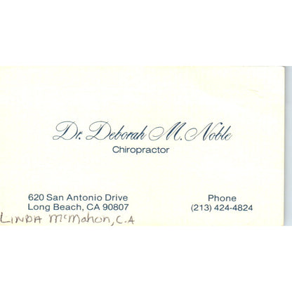Dr. Deborah M. Noble Chiropractor Long Beach CA Vintage Business Card SE3-B7