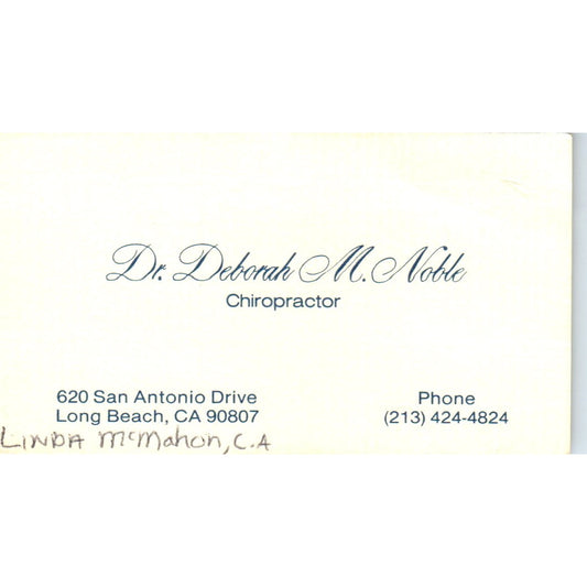 Dr. Deborah M. Noble Chiropractor Long Beach CA Vintage Business Card SE3-B7
