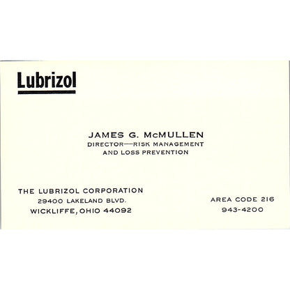 Lubrizol James G McMullen Wickliffe OH Vintage Business Card SD9-B9