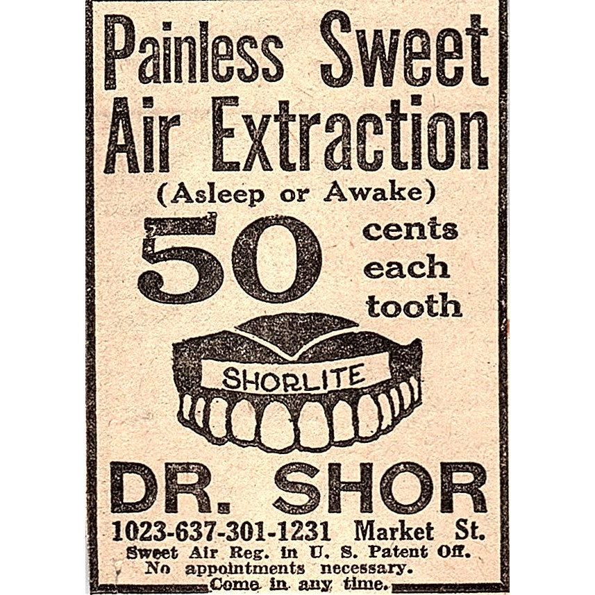 Dr. Shor Tooth Extraction Market Street Philadelphia 1931 Ad AG3-M2