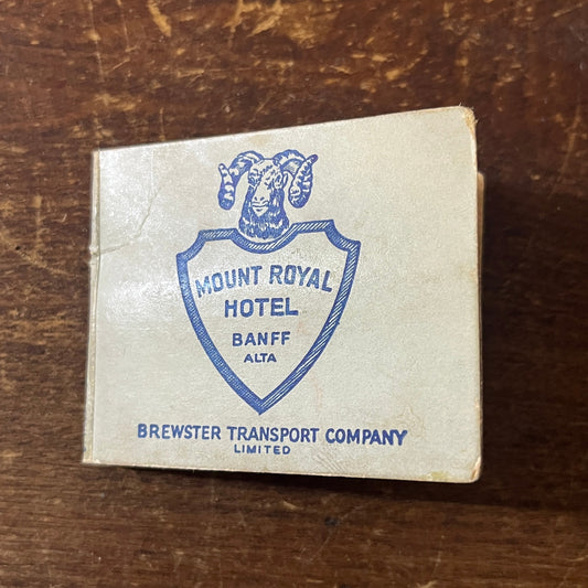 Mount Royal Hotel Banff Alberta Brewster Transport Co Vtg Matchbook Cover ML1-8