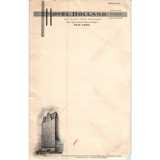 Vintage Hotel Holland New York Letterhead AD8-R6