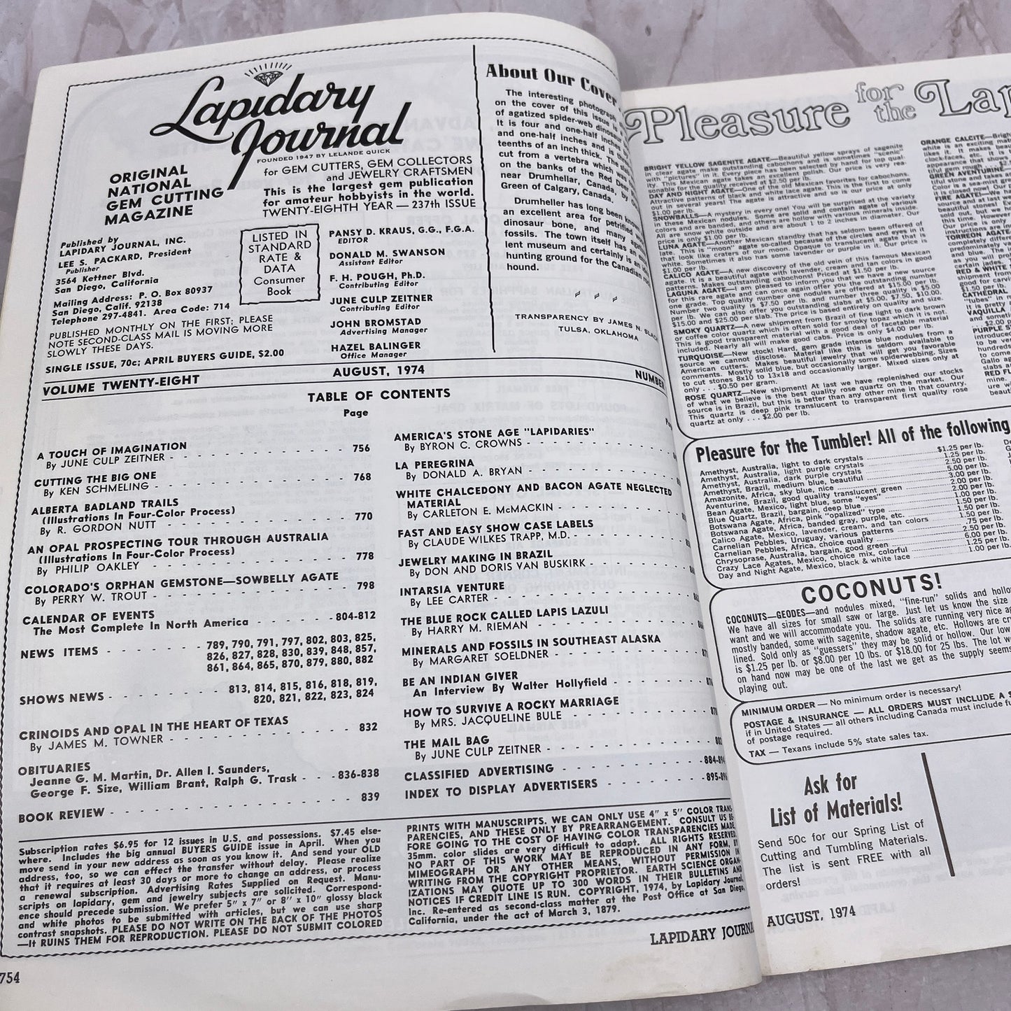 Agatized Spiderweb Dinosaur Bone Drumheller Canada Lapidary Journal Aug 1974 M23