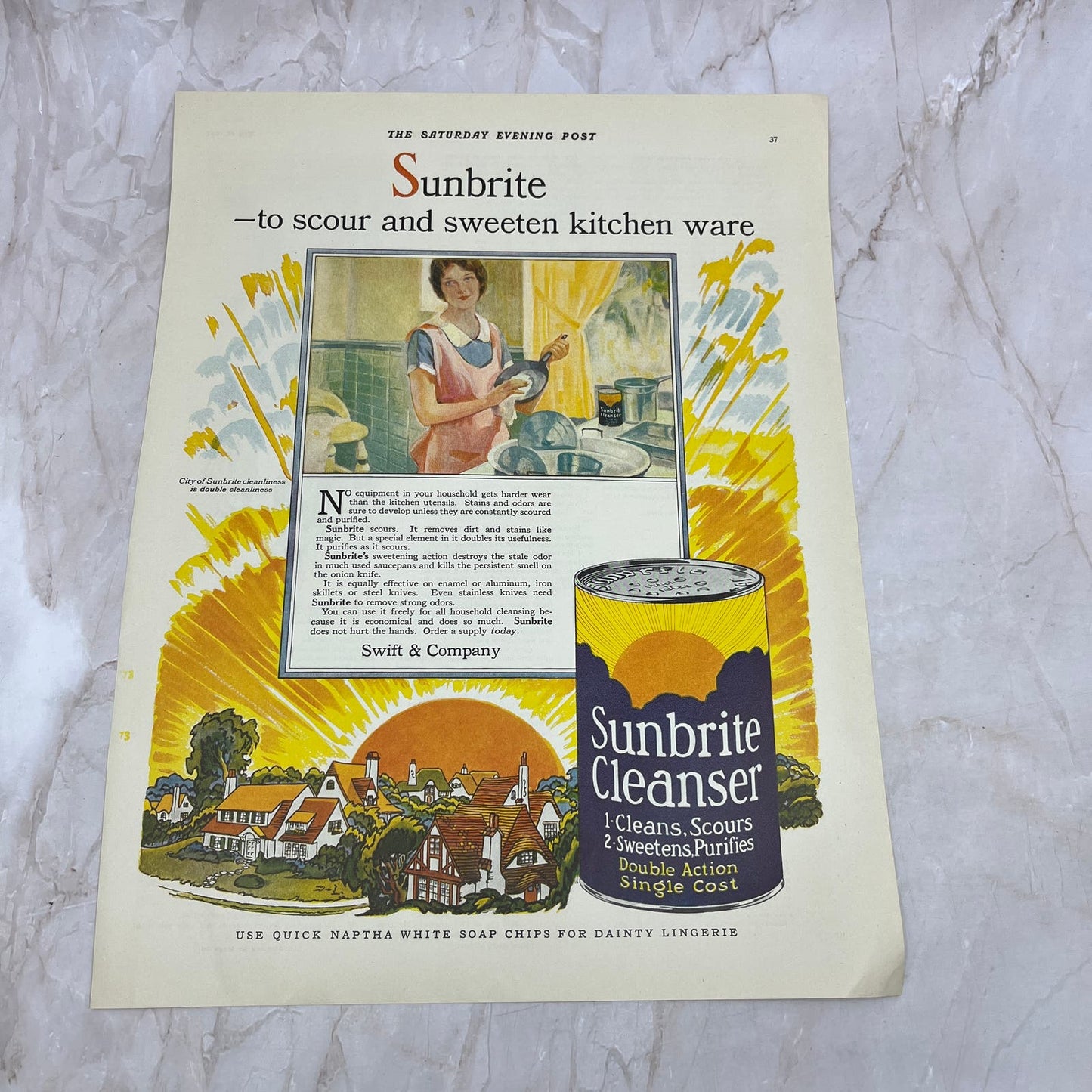 Sunbrite Cleanser Swift & Company 1928 Original Magazine Advertisement FL6-8